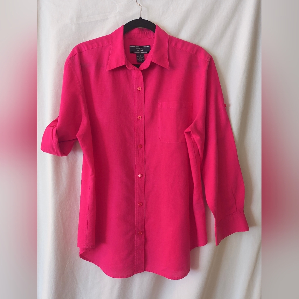 Jones New York Women's Bright Pink Button-Up Shirt